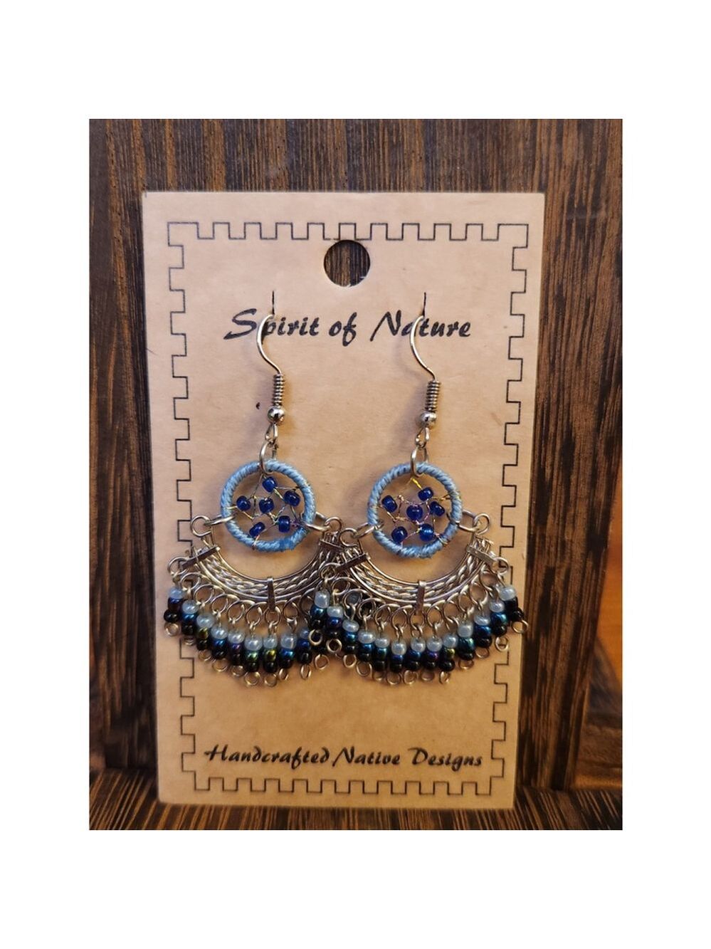 Spirit of Nature Dreamcatcher beaded dangle Earrings Blue Silver